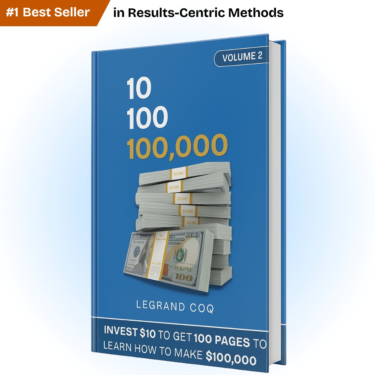 Book titled '10 100 100,000' by Legrand Coq on a blue background